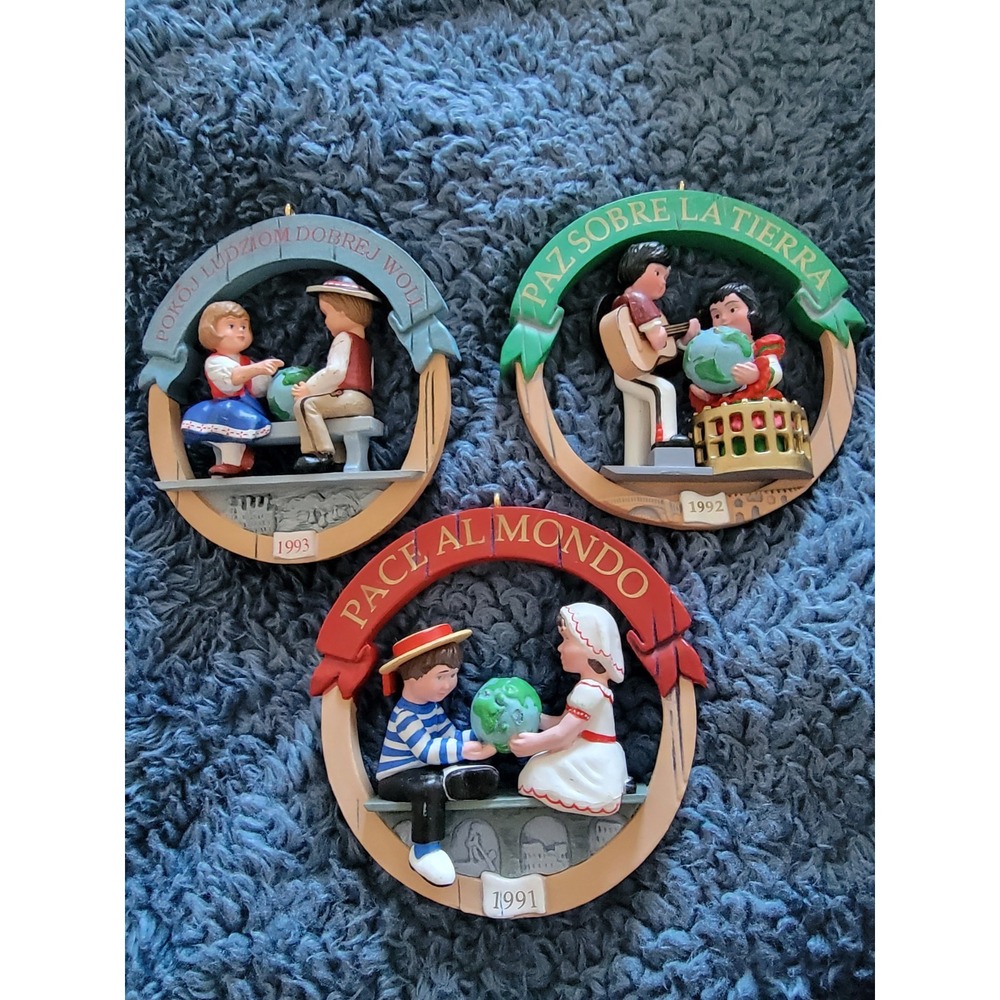 1991 - 1993 Hallmark Keepsake Peace on Earth Italy, Poland, Spain Ornament Set 3
